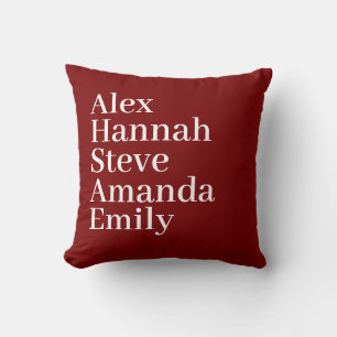 Personalized Kids Name Modern Family Cherry Red Throw Pillow