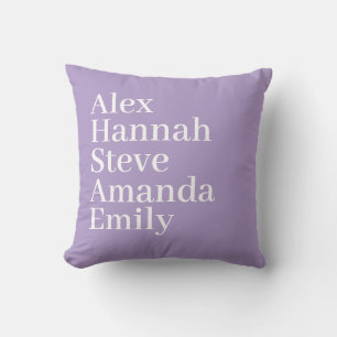 Personalized Kids Name Modern Family Lavender Throw Pillow