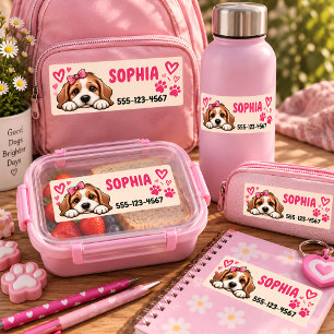 Personalized Kids Name & Phone Number Puppy Labels