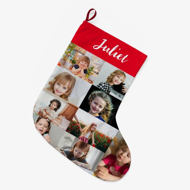 Personalized Kids Name & Photo Collage Large Christmas Stocking (Front (Hanging))