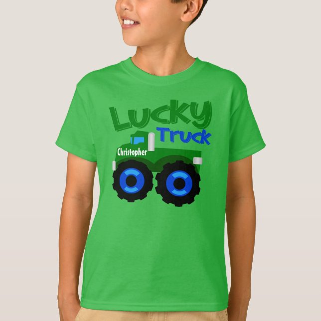 Personalized Kid's Name St. Patrick's Day Truck T-Shirt (Front)