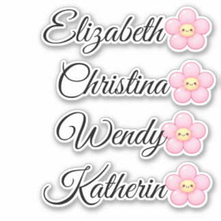 Personalized Kids Name Sticker with Cute Pink Flow