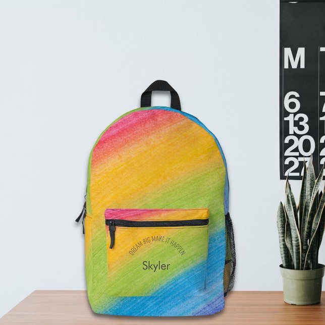  Personalized Kids Name Text Rainbow Stripes Printed Backpack (Creator Uploaded)