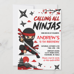 Personalized Kids Ninja Birthday Invitation