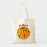 Personalized Kids Orange Basketball Sports Boys Tote Bag<br><div class="desc">Personalized Kids Orange Basketball Sports Boys Tote Bag. Cute sports themed tote bag for a girl or boy. Personalize with child's name in curved font above a rustic basketball. Bold black font above an orange ball. Great for basketball lovers and goody bags for sports themed parties.</div>