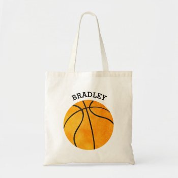 Personalized Kids Orange Basketball Sports Boys Tote Bag by LilPartyPlanners at Zazzle