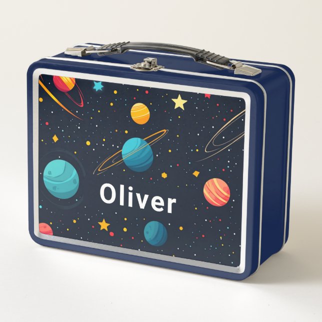 Personalized Kids Outer Space Planets  Metal Lunch Box (Front)