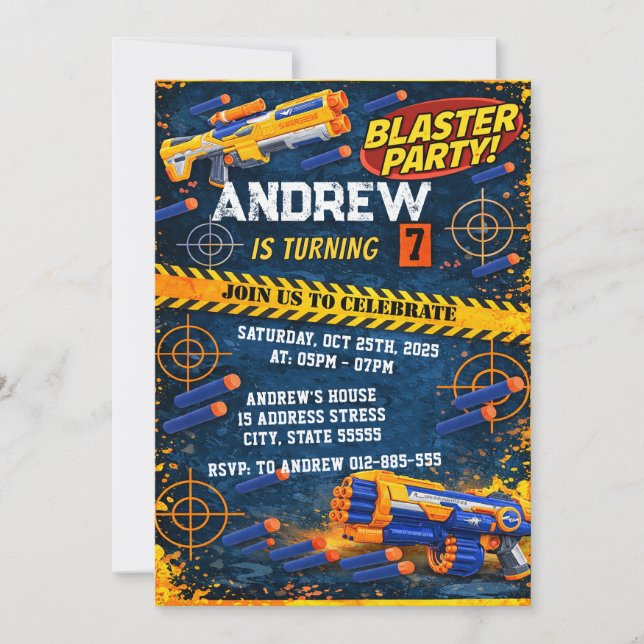 Personalized Kids Party Nerf Birthday Invitation (Front)