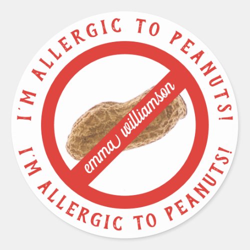 Personalized Kids Peanut Allergy Alert Classic Round Sticker
