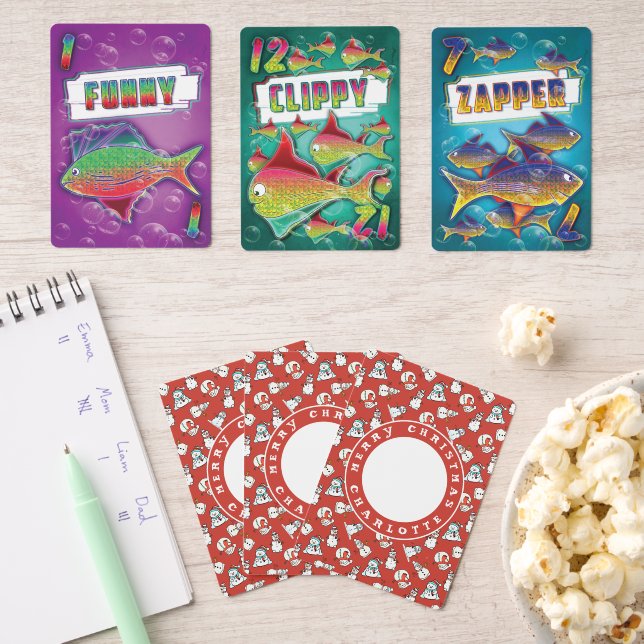 Personalized Kids Photo Snowman Pattern Red Go Fish Cards (Insitu (Game Night))