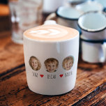Personalized Kids Photo with Names and Hearts Espresso Cup<br><div class="desc">Sip your espresso with a smile! This personalized espresso cup features three adorable kids' photos paired with their names and sweet red heart icons — a tiny but meaningful way to keep your loved ones close during your coffee break. Customize it with your own children's photos and names to create...</div>