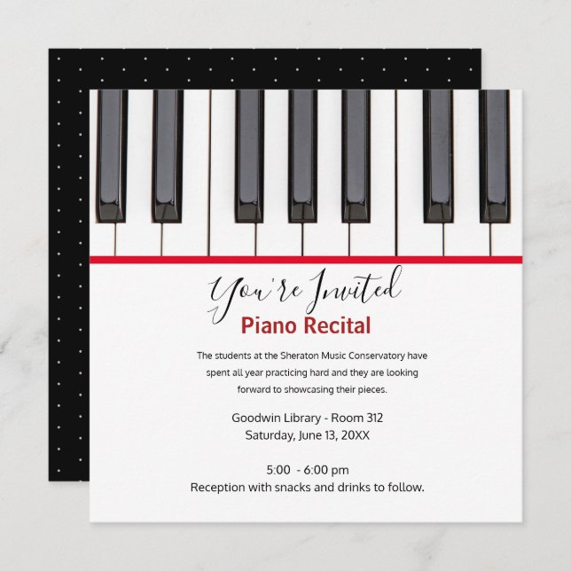 Personalized Kids Piano Recital Invitation (Front/Back)