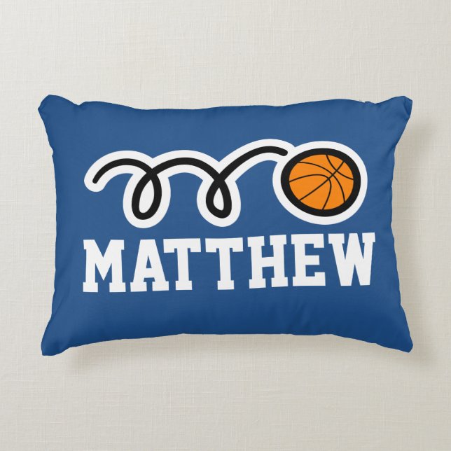 Personalized kids pillow with cute basketball ball (Front)