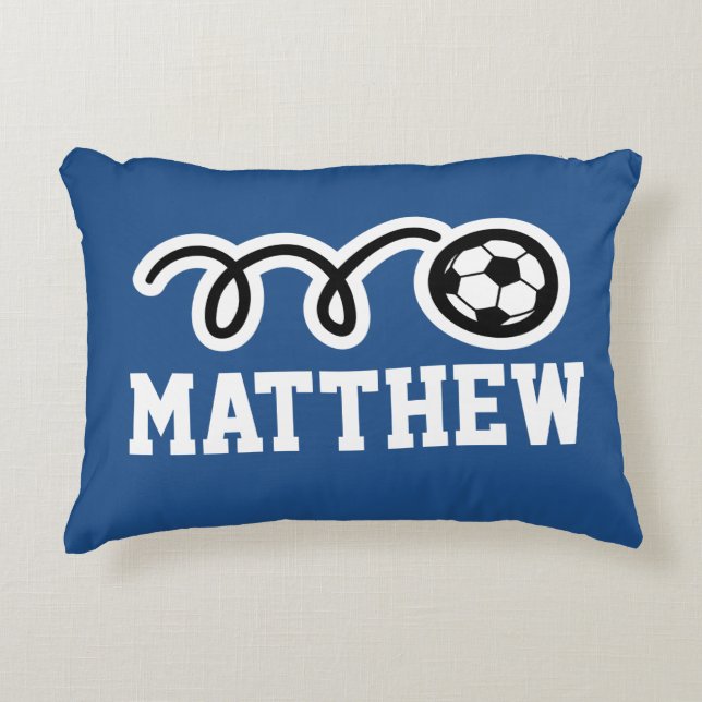 Personalized kids pillow with cute soccer ball (Front)