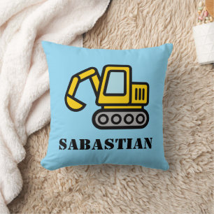 Personalized kid's pillow with cute toy excavator 