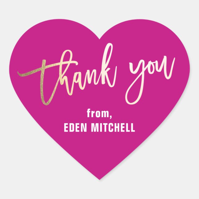 Personalized Kids Pink and Gold Heart Sticker (Front)