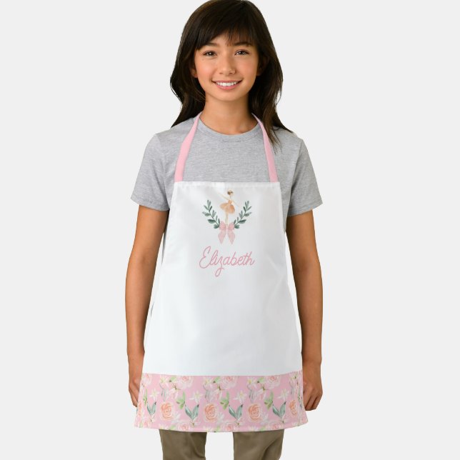 Personalized Kids Pink Bow Ballerina School Apron (Insitu)