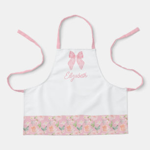 Personalized Kids Pink Bow Floral School Apron