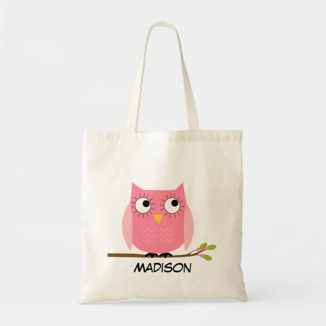 Personalized kids Pink Owl Tote Bag (Front)