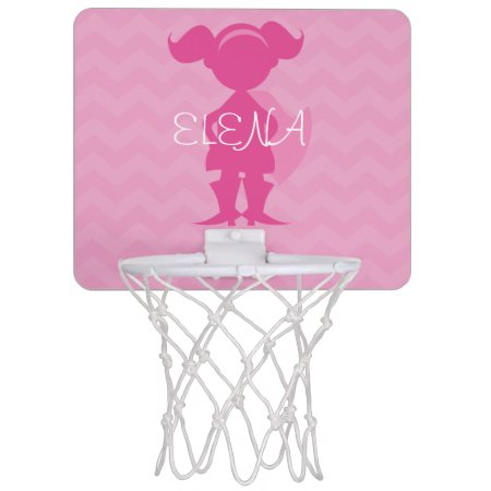Personalized Kids Pink Superhero Girl Silhouette Mini Basketball Hoop