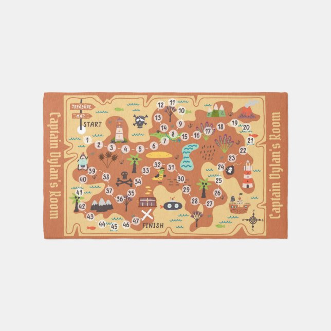 Personalized Kids Pirate Treasure Map Playroom Rug (Front)