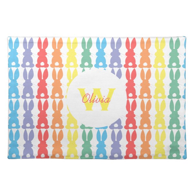 Personalized Kids Rainbow Bunny Silhouette Cute Placemat (Front)