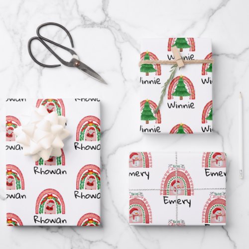Personalized Kids Rainbow Christmas  Wrapping Paper Sheets