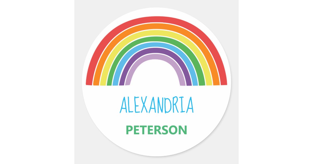 personalized kids rainbow colorful classic round sticker zazzlecom