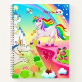 Girls Cute Pink Rainbow and Name Kids Notebook
