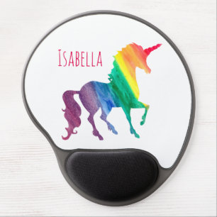 Personalized Kids Rainbow Unicorn Cool Watercolor Gel Mouse Pad