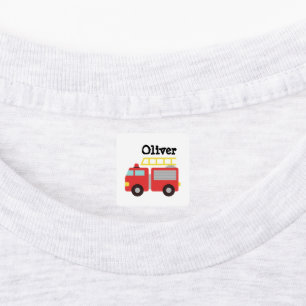 Personalized Kids Red Fire Truck Clothing Label
