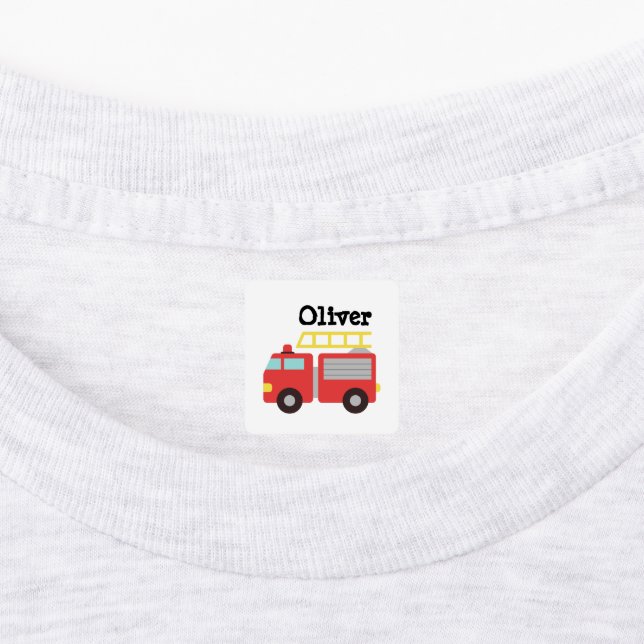 Personalized Kids Red Fire Truck Clothing Label (Affixed)