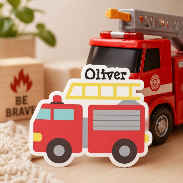 Personalized Kids Red Fire Truck Stickers (Creator Uploaded)