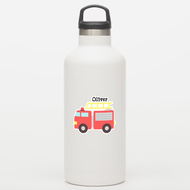 Personalized Kids Red Fire Truck Stickers (Waterbottle)