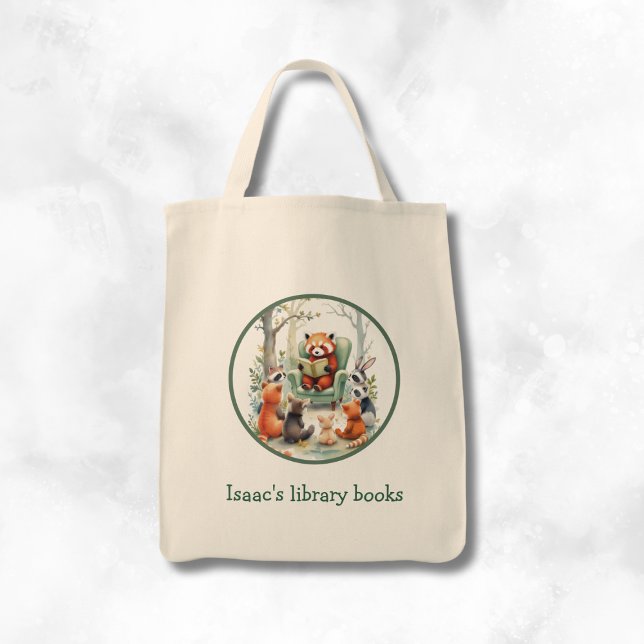 Personalized Kid's Red Panda Library Book Tote Bag (Creator Uploaded)
