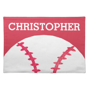 Personalized Kids Red White Baseball Sports Cloth Placemat