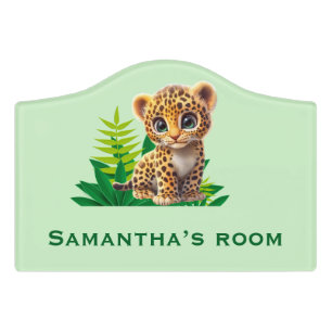 Personalized Kids Room Door Sign Cute Baby Leopard