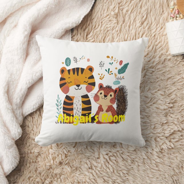 Personalized Kids Room with Cute Animals Throw Pillow (Blanket)