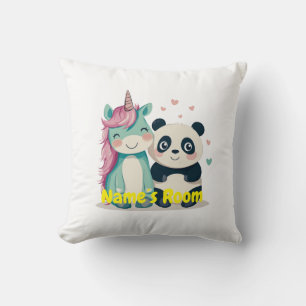Personalized Kids Room with Unicorn and Panda Throw Pillow