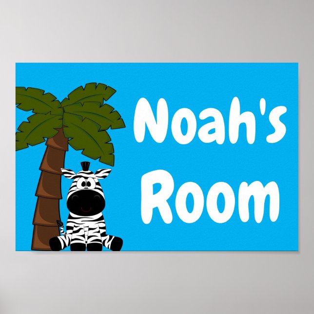 Personalized Kid's Room Zebra Jungle Theme Poster (Front)