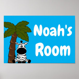 Personalized Kid's Room Zebra Jungle Theme Poster
