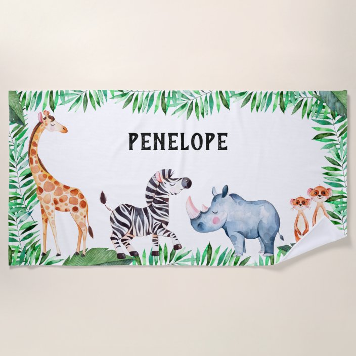 Zoo Elephant Safari Personalized Towel Kids Safari Beach Towel Childs Name Gift Blue Dot Animal Lightweight Pool Towel You Pick Animal
