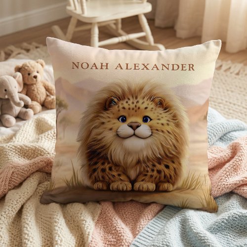 Personalized Kids Safari Cute Fluffy Leopard  Throw Pillow