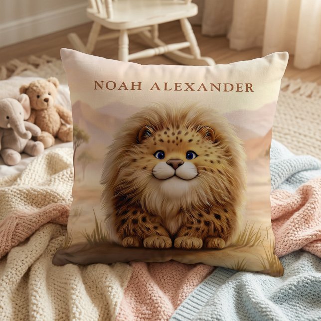 Personalized Kids Safari Cute Fluffy Leopard  Throw Pillow (Creator Uploaded)