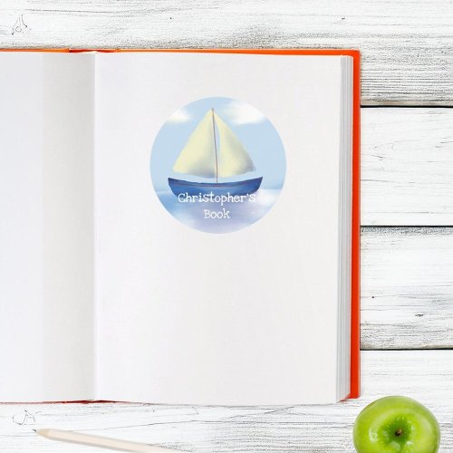 personalized Kids Sail Boat This book belongs to Classic Round Sticker