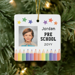 Personalized Kids School Colorful Photo Keepsake Ceramic Ornament