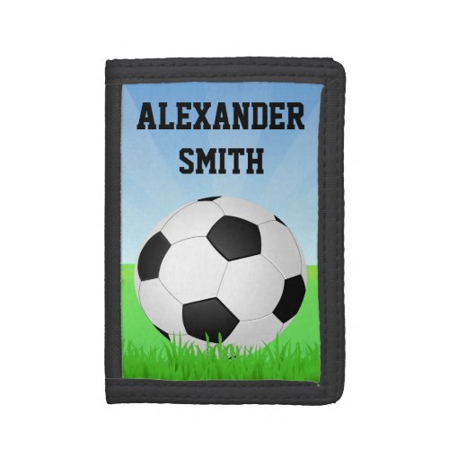 Personalized Kids Soccer Ball Green Grass Tri_fold Wallet