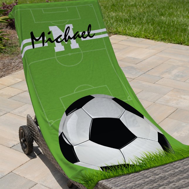 Personalized Kids Soccer Football Monogram Beach Towel (Creator Uploaded)