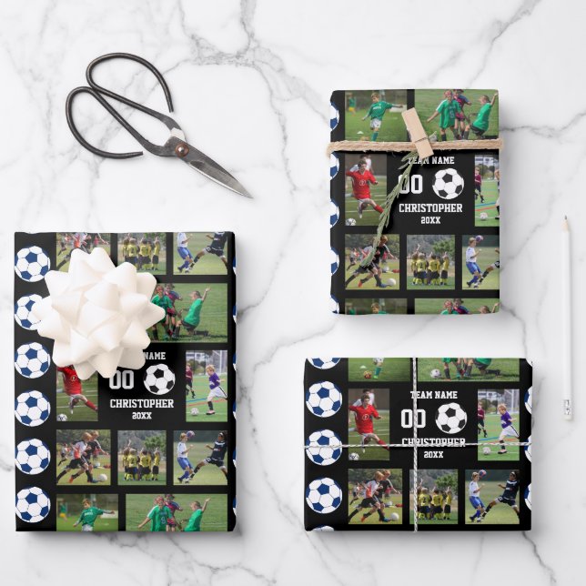 Personalized Kids Soccer Photo Album Wrapping Paper Sheets (Front)