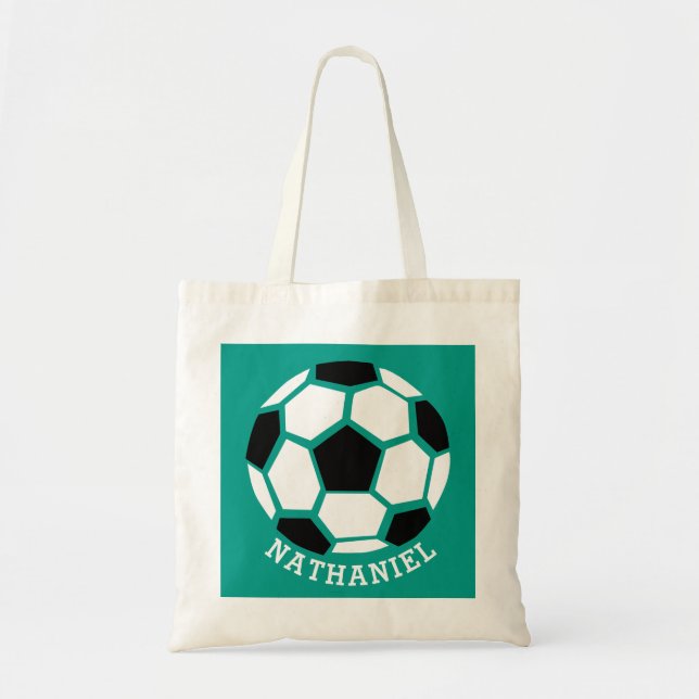 Personalized Kids Soccer Sports Green Sport Tote Bag (Front)